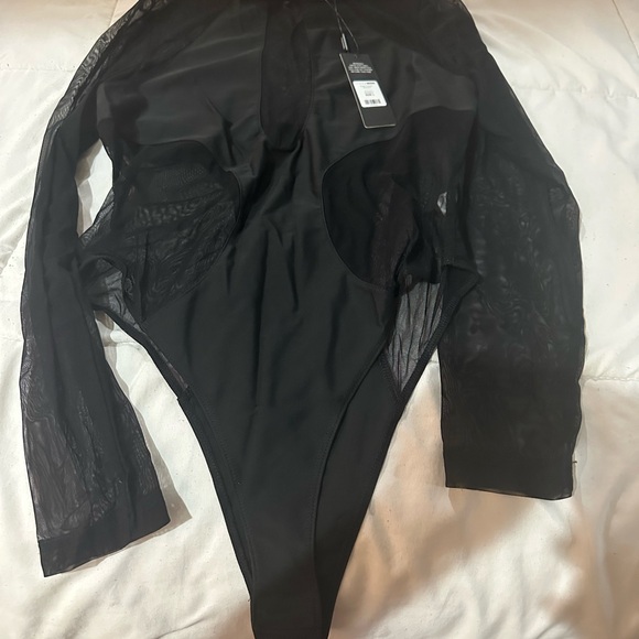 NWT Fashion Nova sheer illusion bodysuit- black. Size Large. - Picture 5 of 6